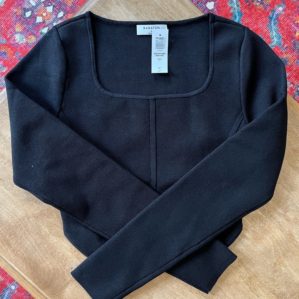 Babaton Sculpt Knit Bustier Long Sleeve Top NWT